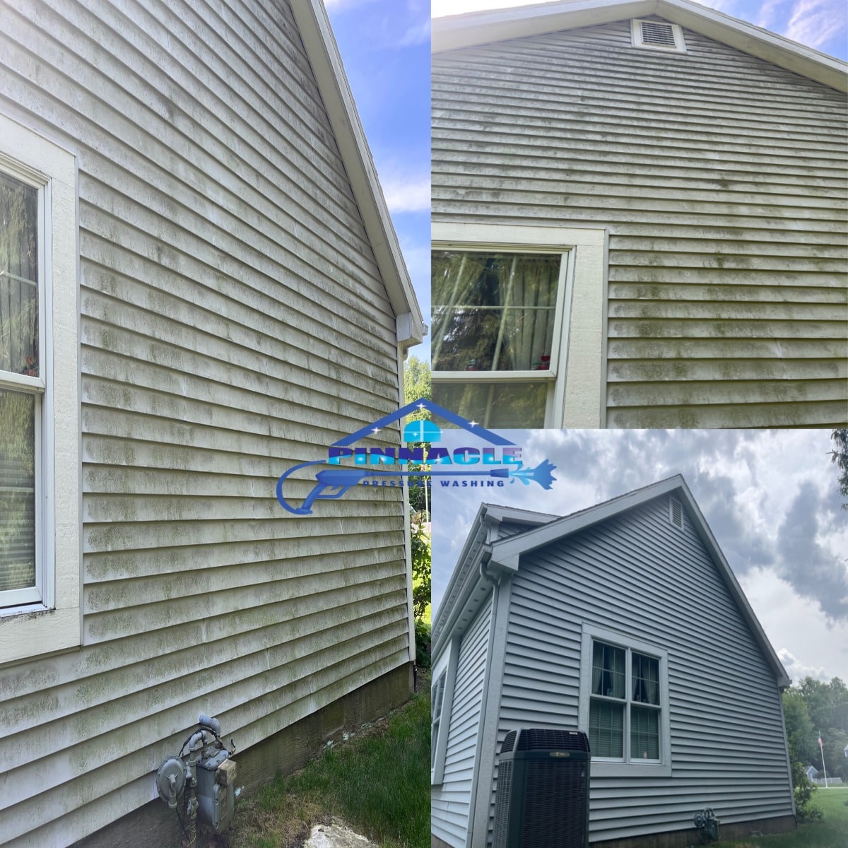 House Washing of a home that had green moss and algae cleaned from the siding.